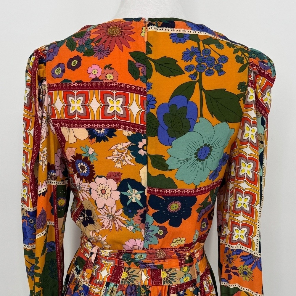 LaRoque Emma Dress Size Medium Coral Cabo Floral Patchwork Boho Mini Retro Mod - Picture 8 of 11